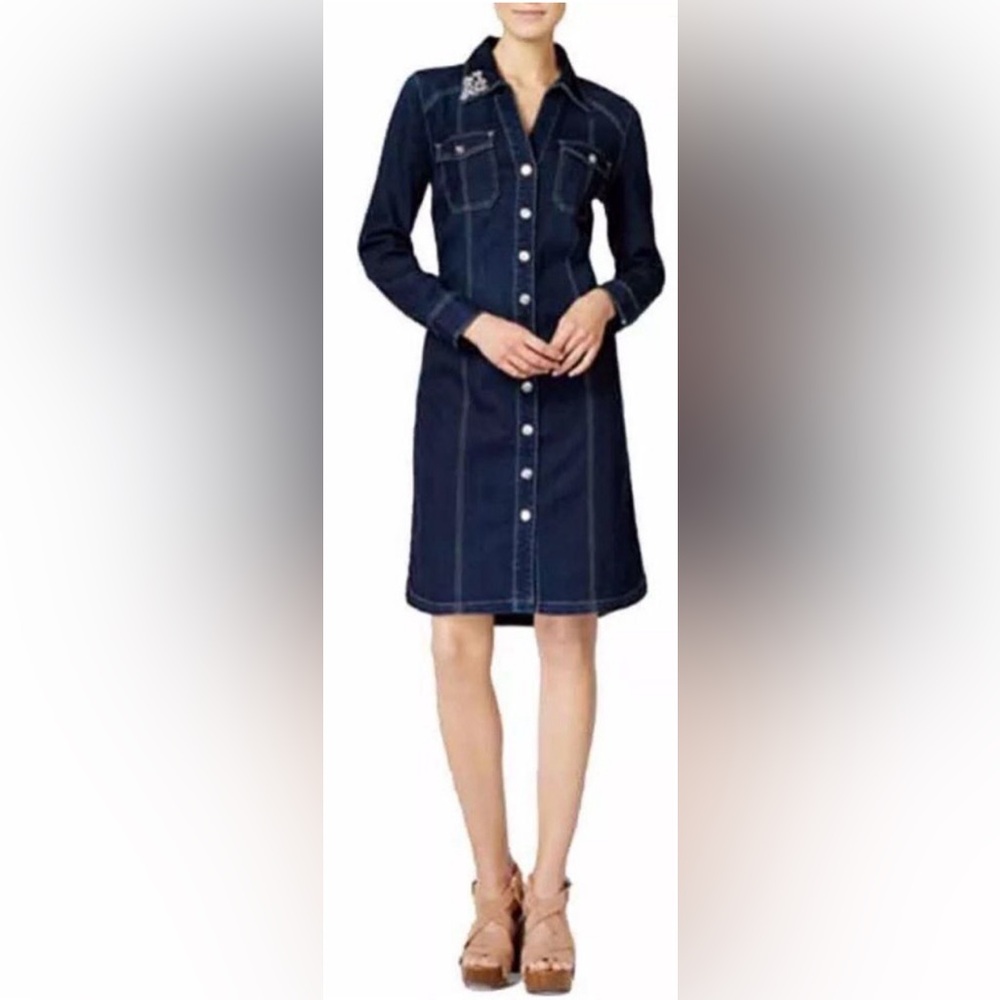 INC Denim Dress with Jeweled Collar